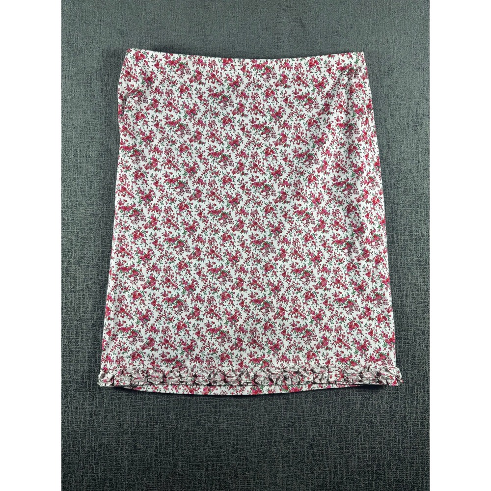 Ralph Lauren Womens Floral Ruffle Hem Mini Skirt Pink Red Cotton Stretch Size 12
